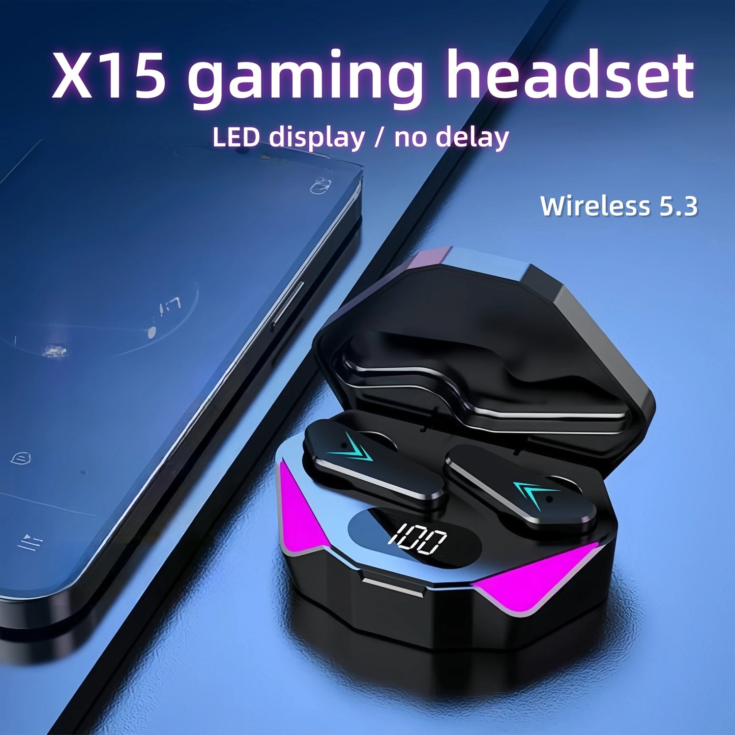 Fone de Ouvido Gamer Sem Fio X15 - Bluetooth e LED