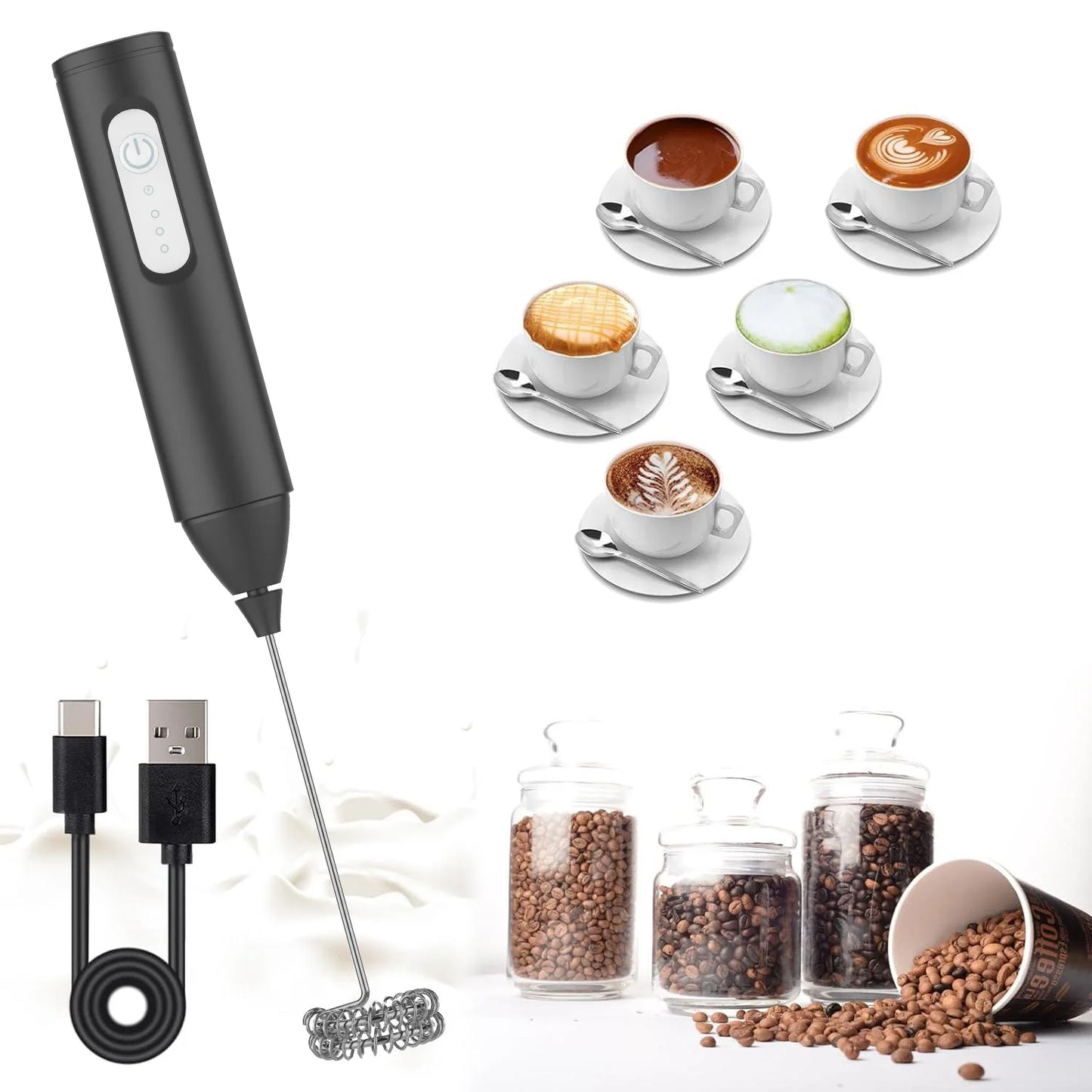 Mixer e Batedor de Leite Elétrico Portátil Sem Fio - Recarregável USB